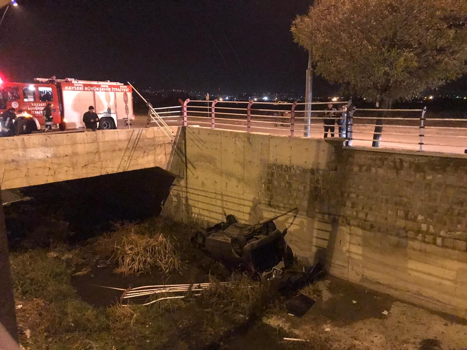 Kayseri’de otomobil kanala uçtu: 1 yaralı
